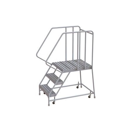 Tri Arc Manufacturing 3 Step Aluminum Rolling Ladder, 24"W Ribbed Tread, 28"D Top Step, 32" Handrails - WLAR103244-D5 WLAR103244-D5